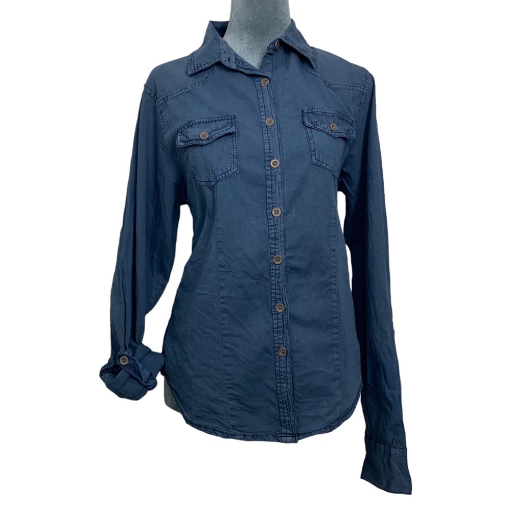 New Bailey Blue Womens Medium Blue Chambray Roll Tab Sleeve Blouse
